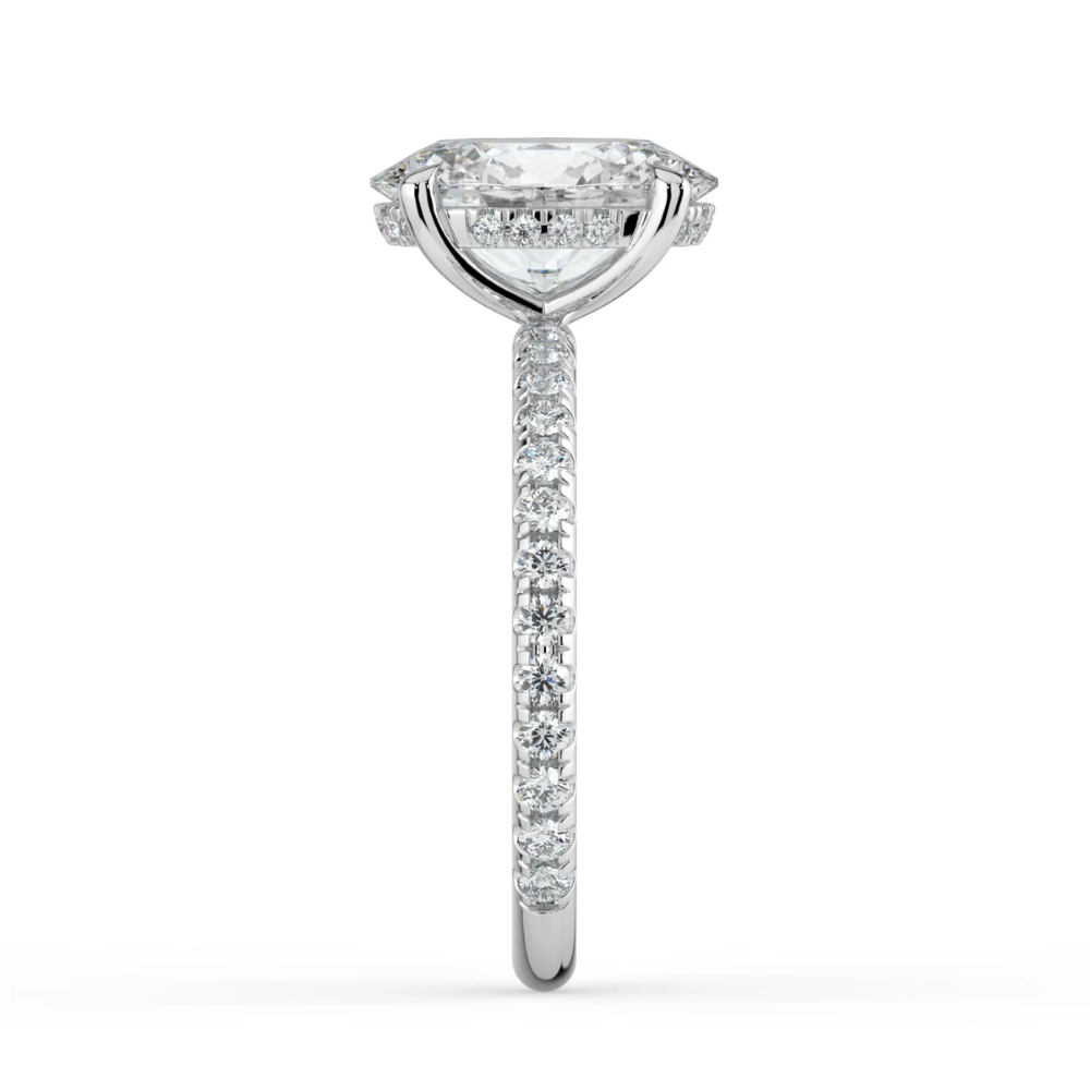 Pave Hidden Halo Lab Diamond Engagement  Ring in 18K Gold - Oval