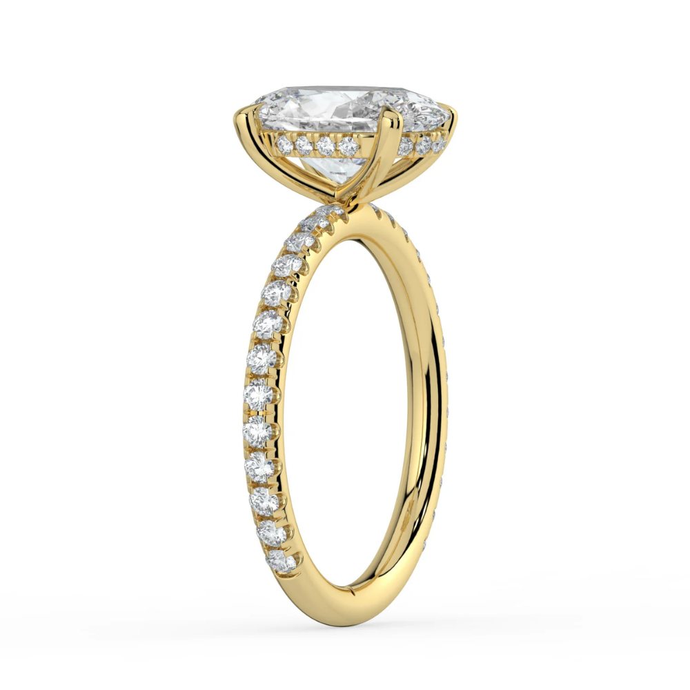 Pave Hidden Halo Lab Diamond Engagement  Ring in 18K Gold - Oval