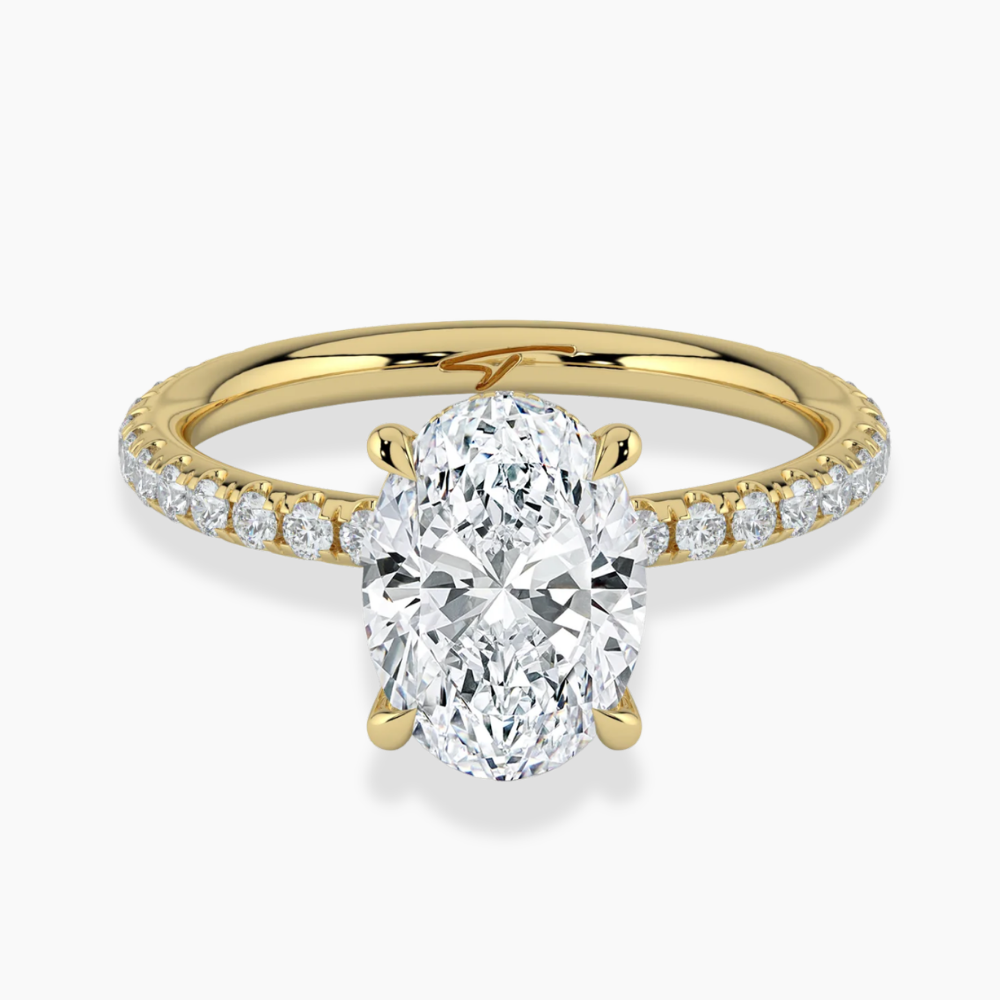 Pave Hidden Halo Lab Diamond Engagement  Ring in 18K Gold - Oval