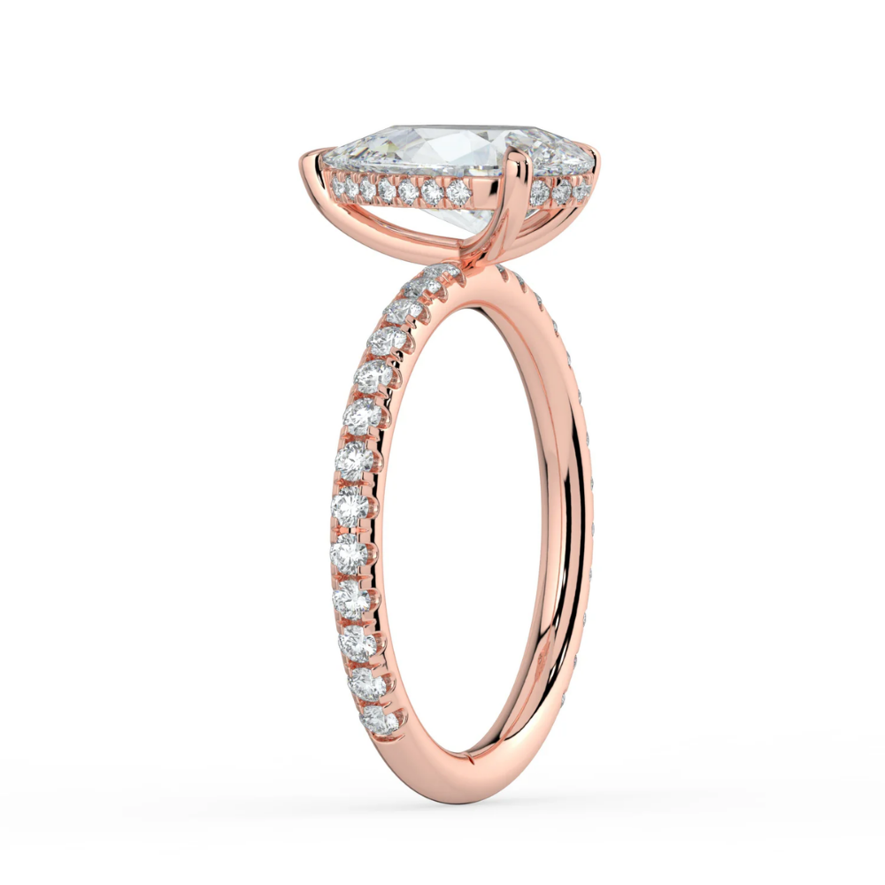 Pave Hidden Halo Lab Diamond Engagement  Ring in 18K Gold - Pear