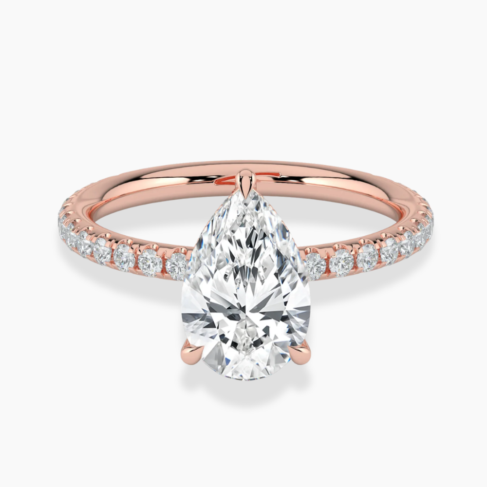 Pave Hidden Halo Lab Diamond Engagement  Ring in 18K Gold - Pear