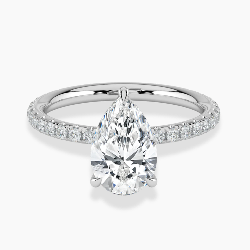 Pave Hidden Halo Lab Diamond Engagement  Ring in 18K Gold - Pear