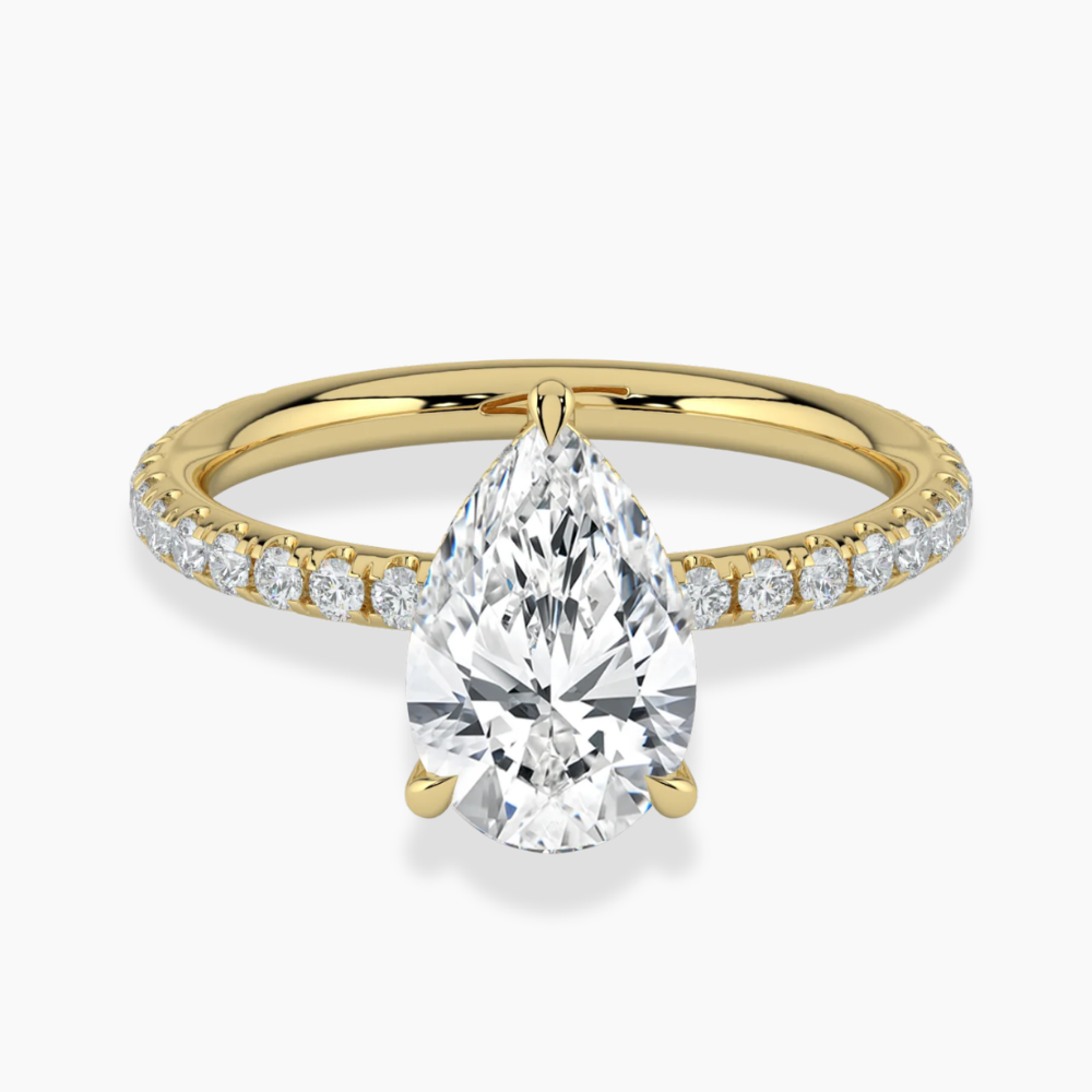 Pave Hidden Halo Lab Diamond Engagement  Ring in 18K Gold - Pear