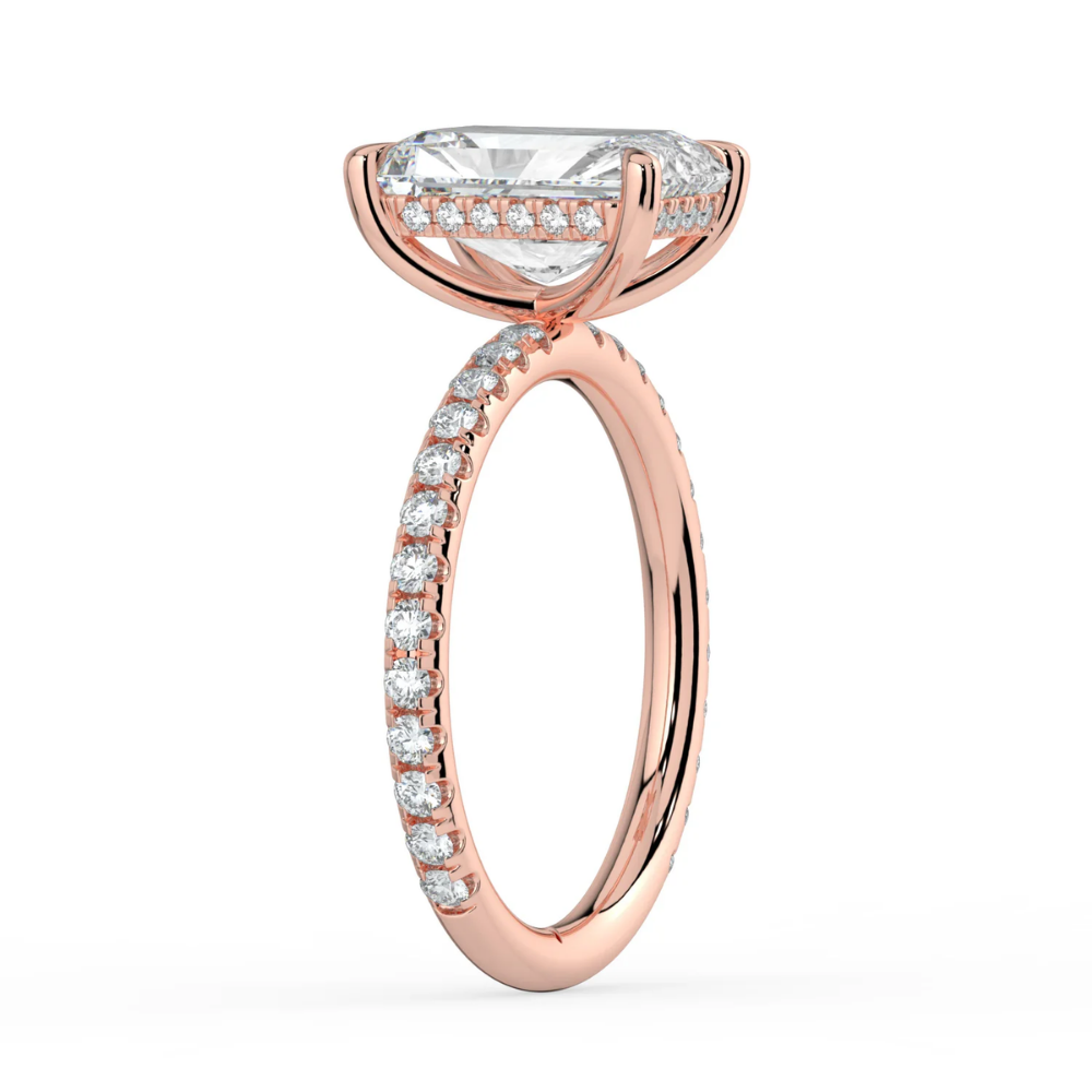Pave Hidden Halo Lab Diamond Engagement  Ring in 18K Gold - Radiant