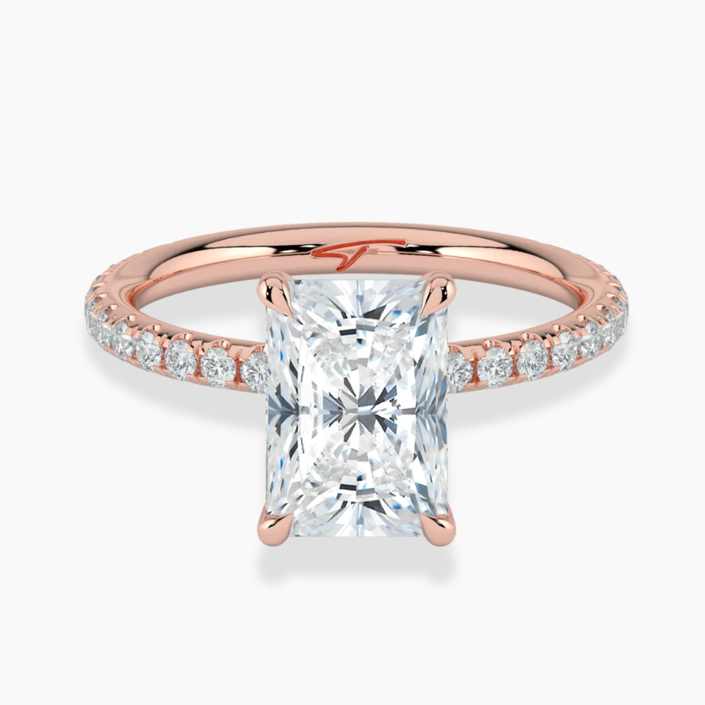 Pave Hidden Halo Lab Diamond Engagement  Ring in 18K Gold - Radiant
