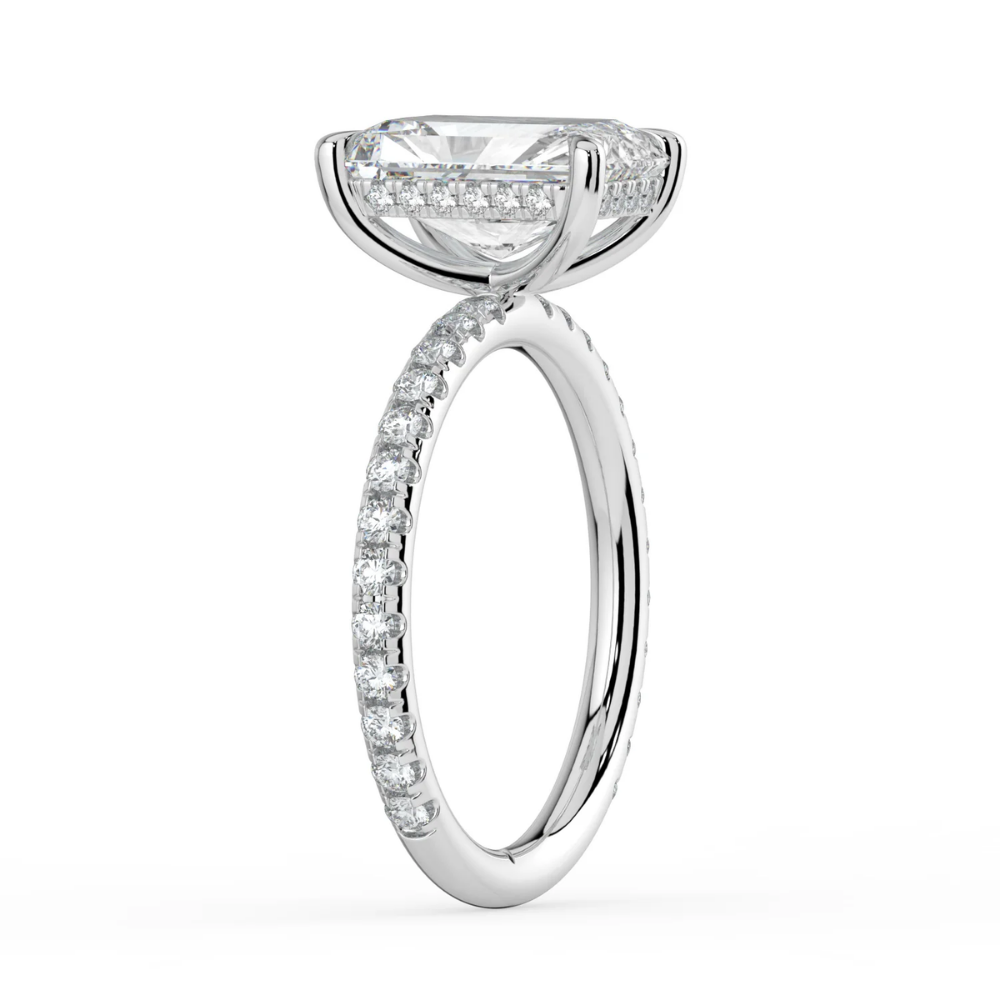 Pave Hidden Halo Lab Diamond Engagement  Ring in 18K Gold - Radiant