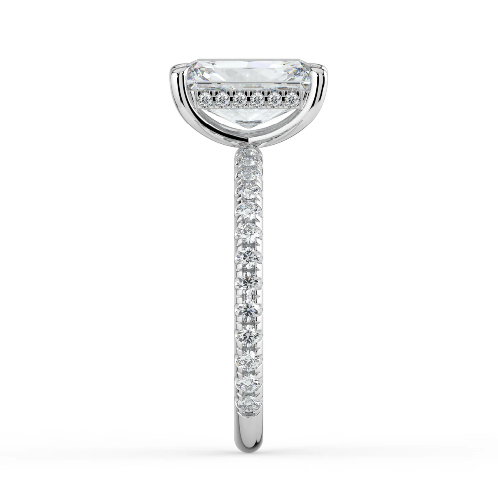 Pave Hidden Halo Lab Diamond Engagement  Ring in 18K Gold - Radiant