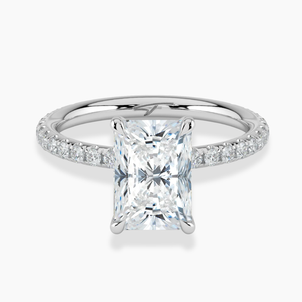 Pave Hidden Halo Lab Diamond Engagement  Ring in 18K Gold - Radiant
