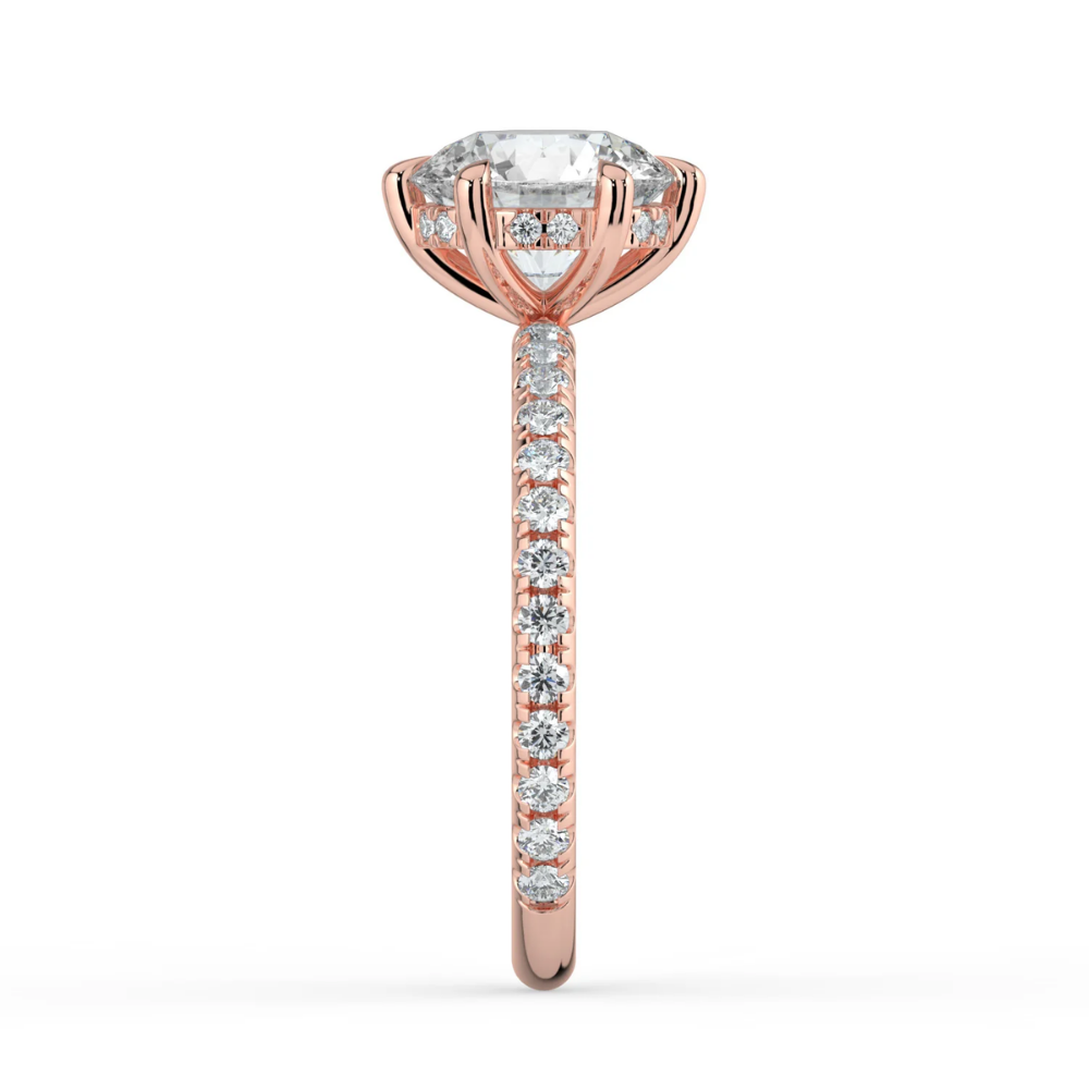 Pave Hidden Halo Lab Diamond Engagement  Ring in 18K Gold - Round