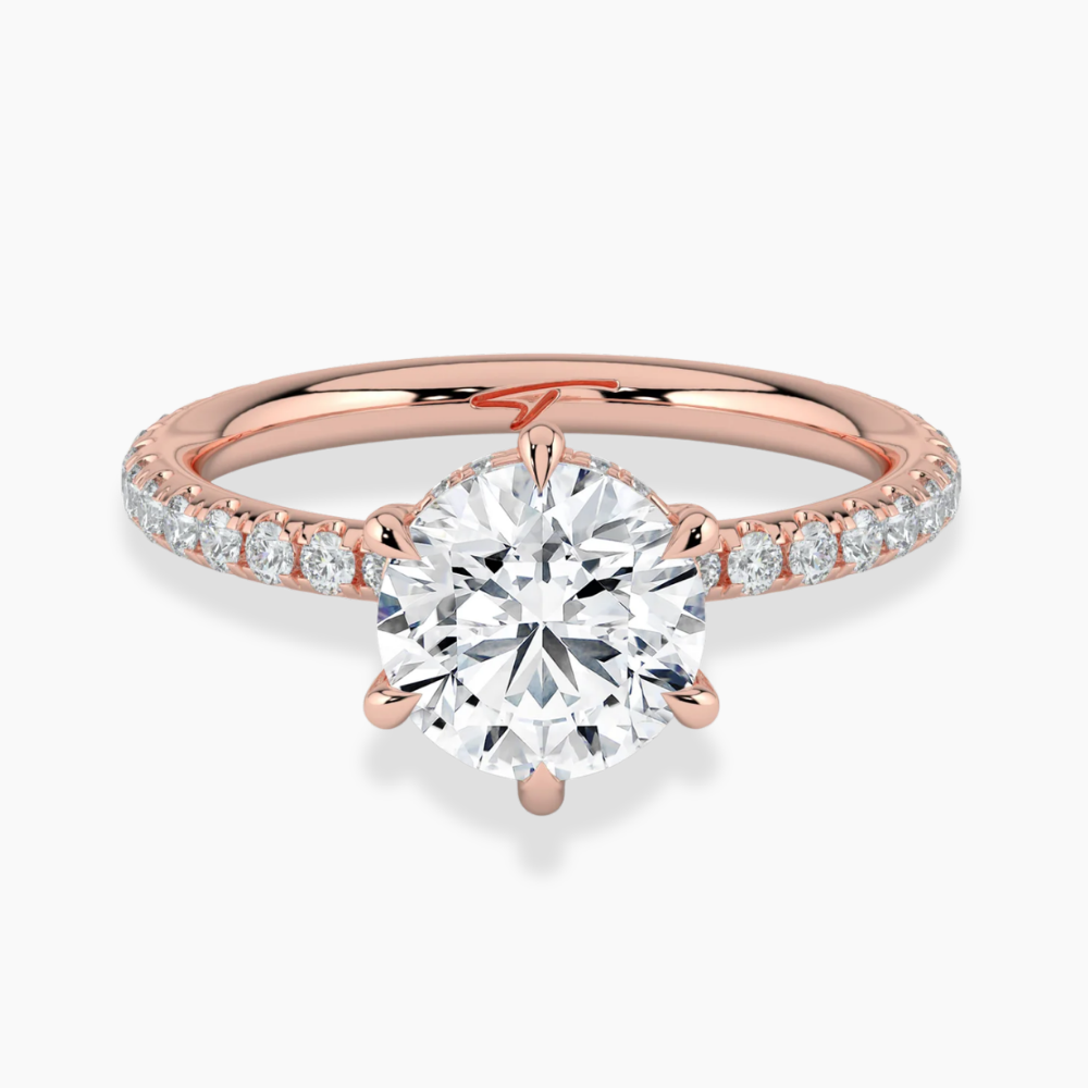 Pave Hidden Halo Lab Diamond Engagement  Ring in 18K Gold - Round
