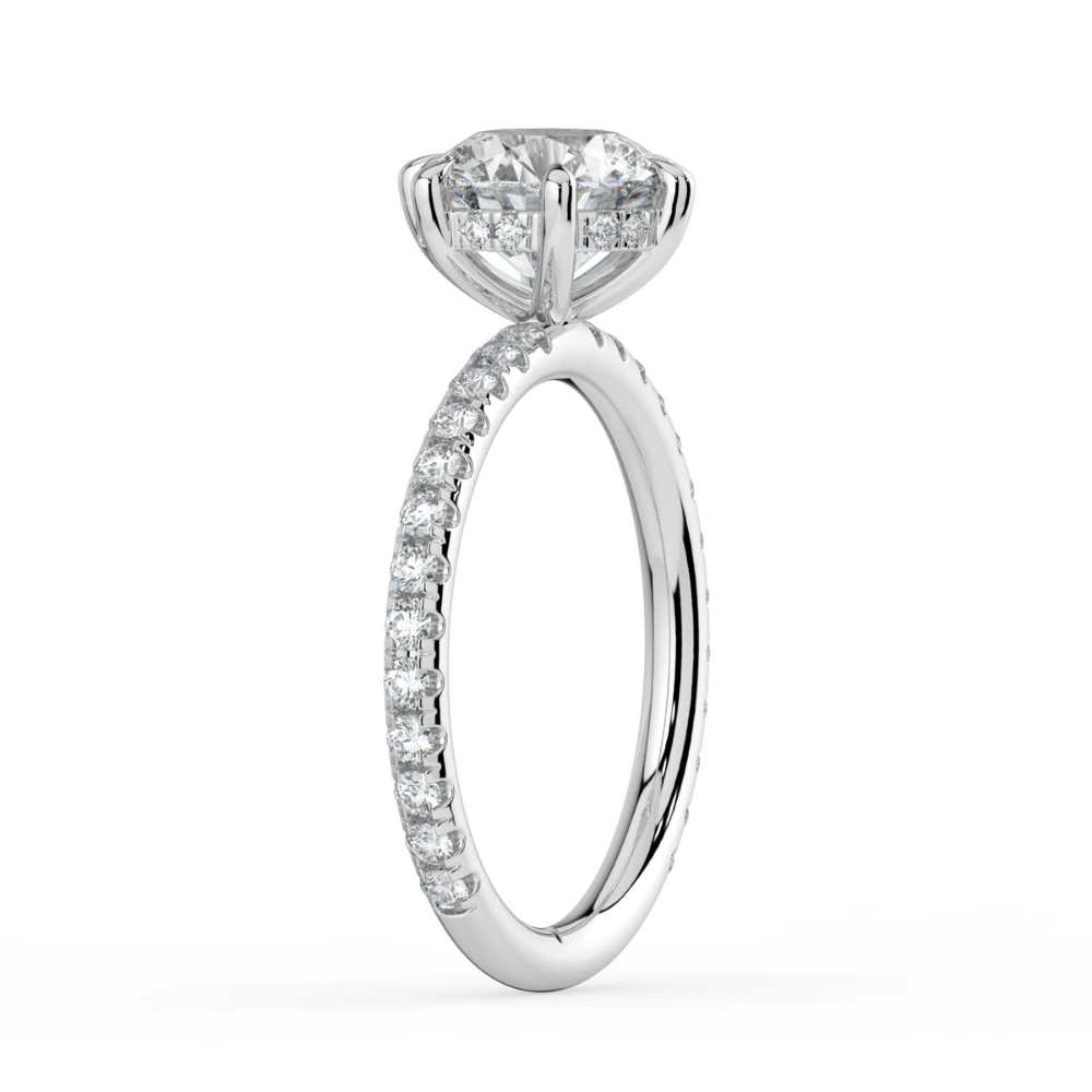 Pave Hidden Halo Lab Diamond Engagement  Ring in 18K Gold - Round