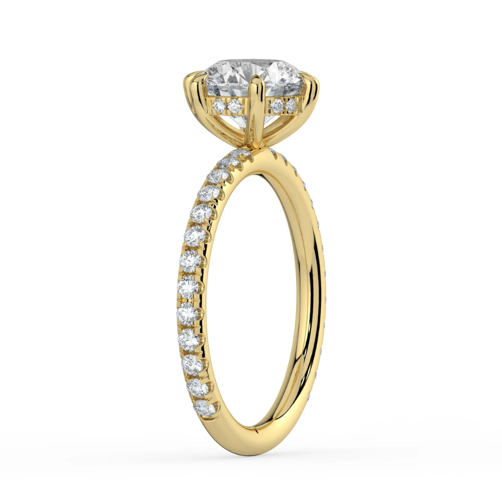 Pave Hidden Halo Lab Diamond Engagement  Ring in 18K Gold - Round