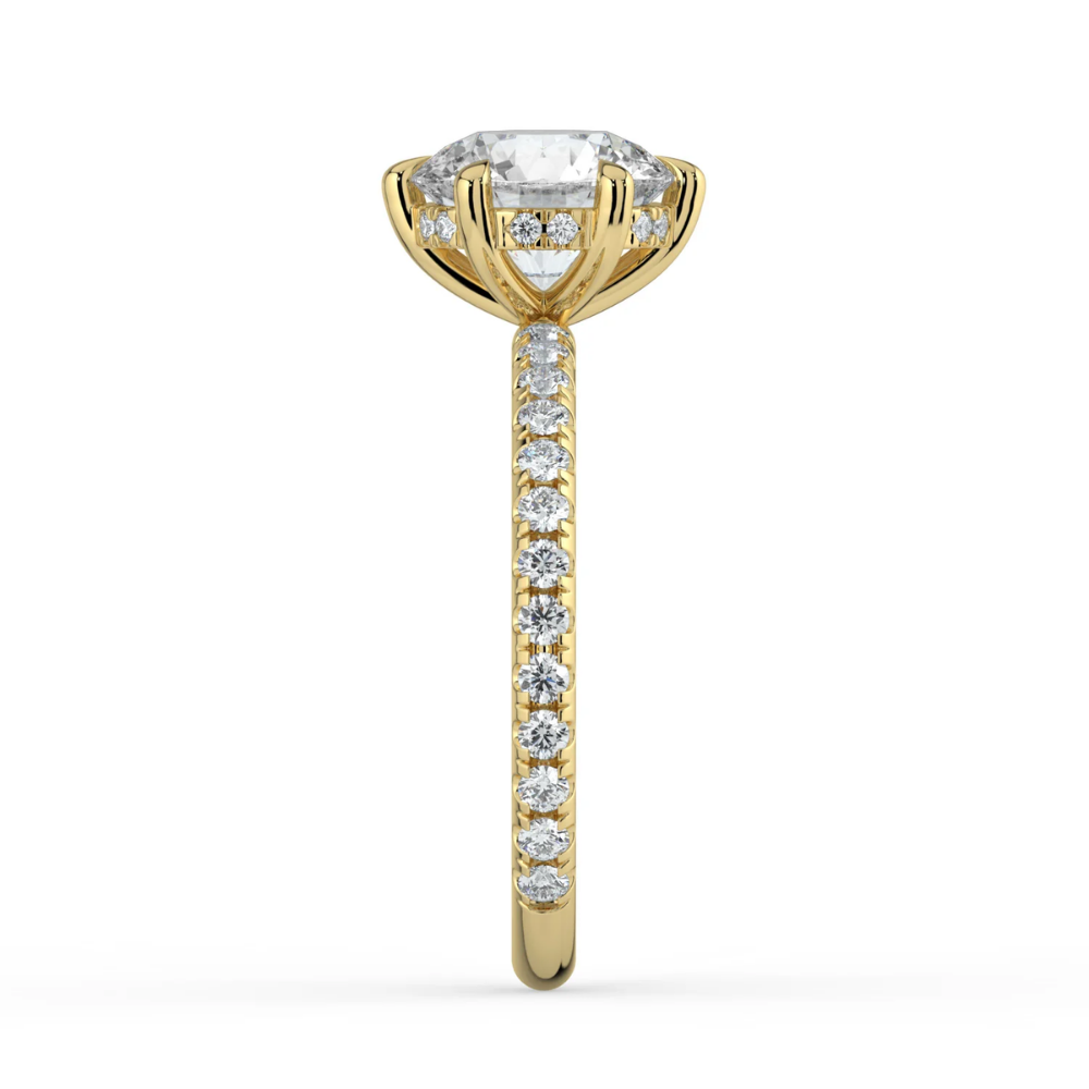 Pave Hidden Halo Lab Diamond Engagement  Ring in 18K Gold - Round