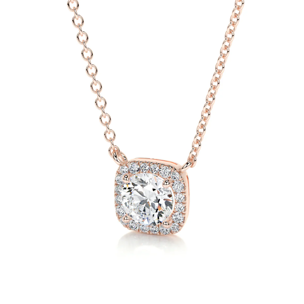 Round Cushion Halo Floating Pendant Lab Diamond Necklace (16 in.)  18K Gold