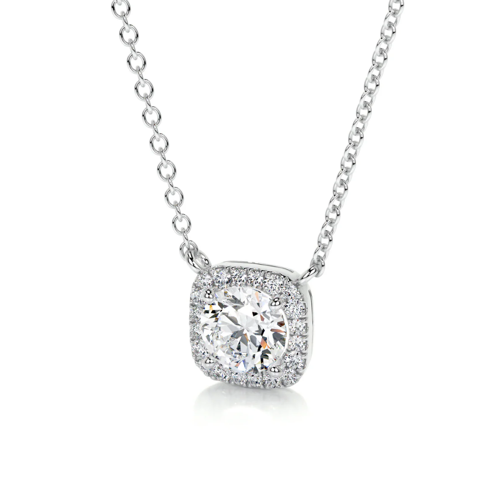 Round Cushion Halo Floating Pendant Lab Diamond Necklace (16 in.)  18K Gold
