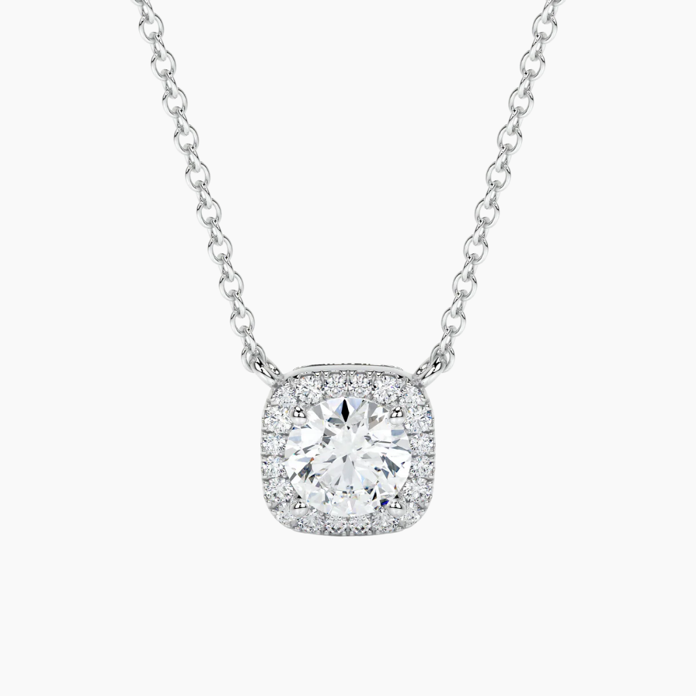 Round Cushion Halo Floating Pendant Lab Diamond Necklace (16 in.)  18K Gold