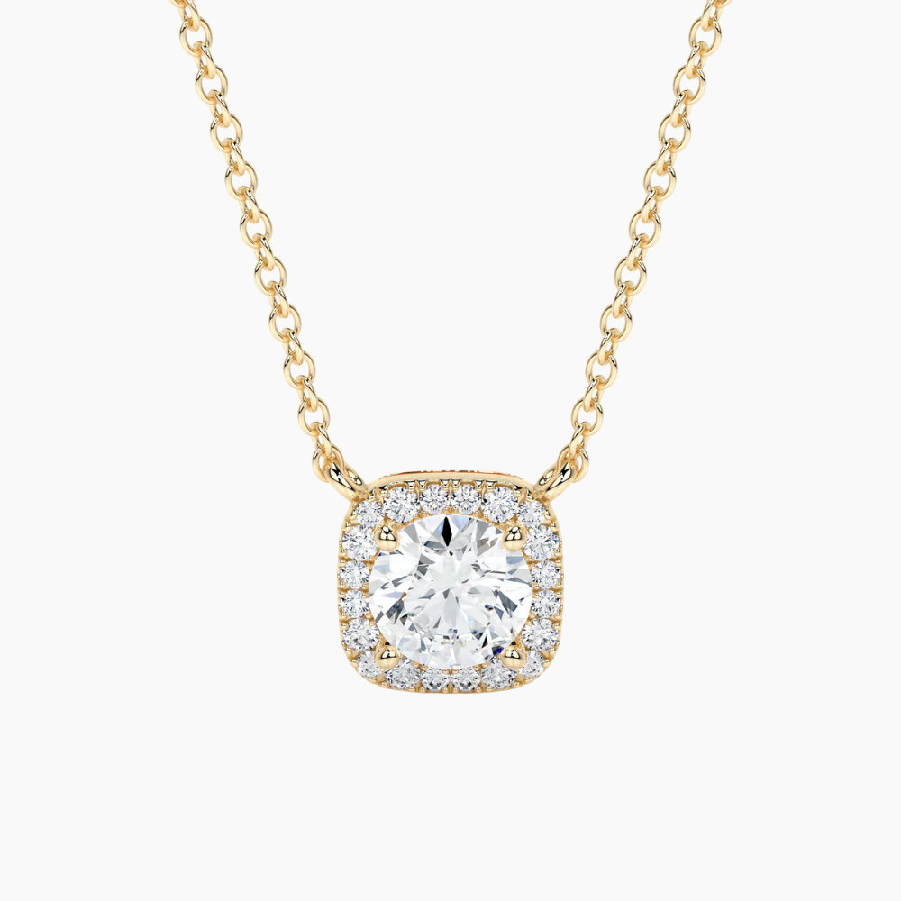 Round Cushion Halo Floating Pendant Lab Diamond Necklace (16 in.)  18K Gold