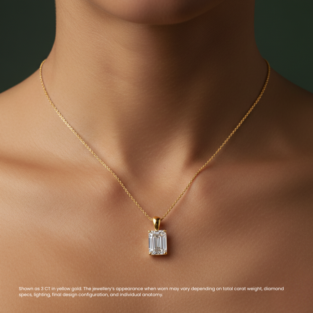 Emerald Pendant Lab Diamond Necklace 18K Gold