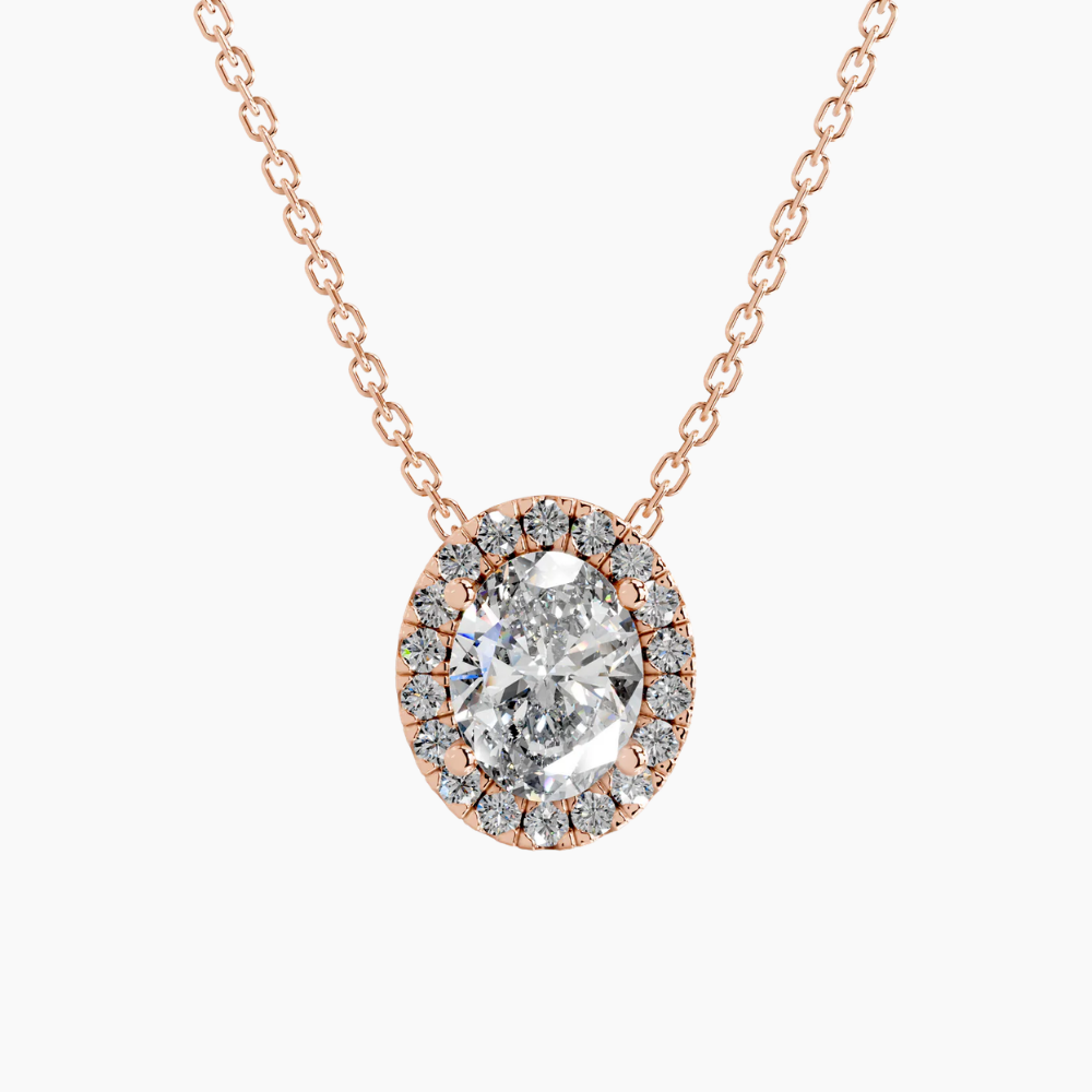 Oval Halo Floating Pendant Lab Diamond Necklace (16 in.) 18K Gold