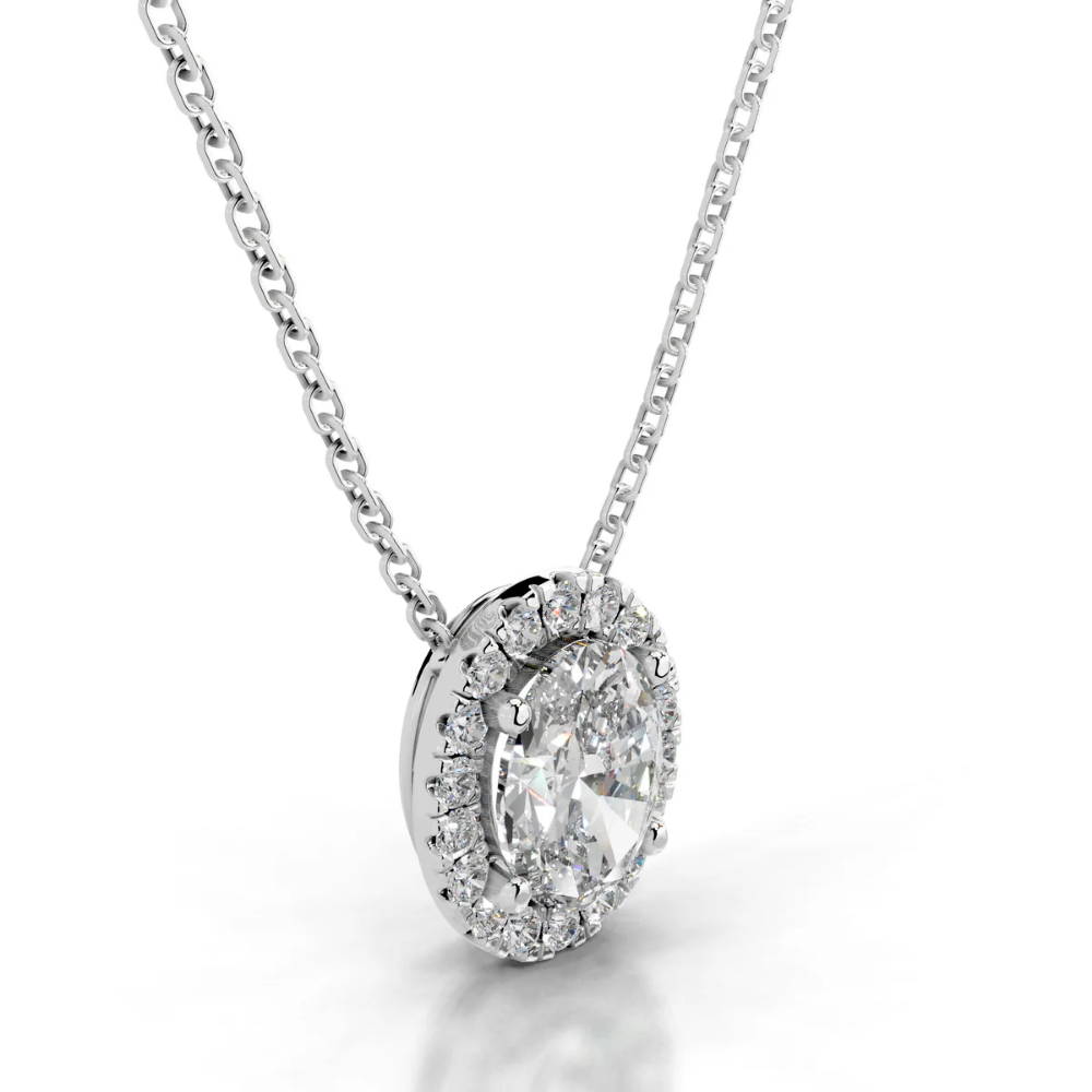 Oval Halo Floating Pendant Lab Diamond Necklace (16 in.) 18K Gold