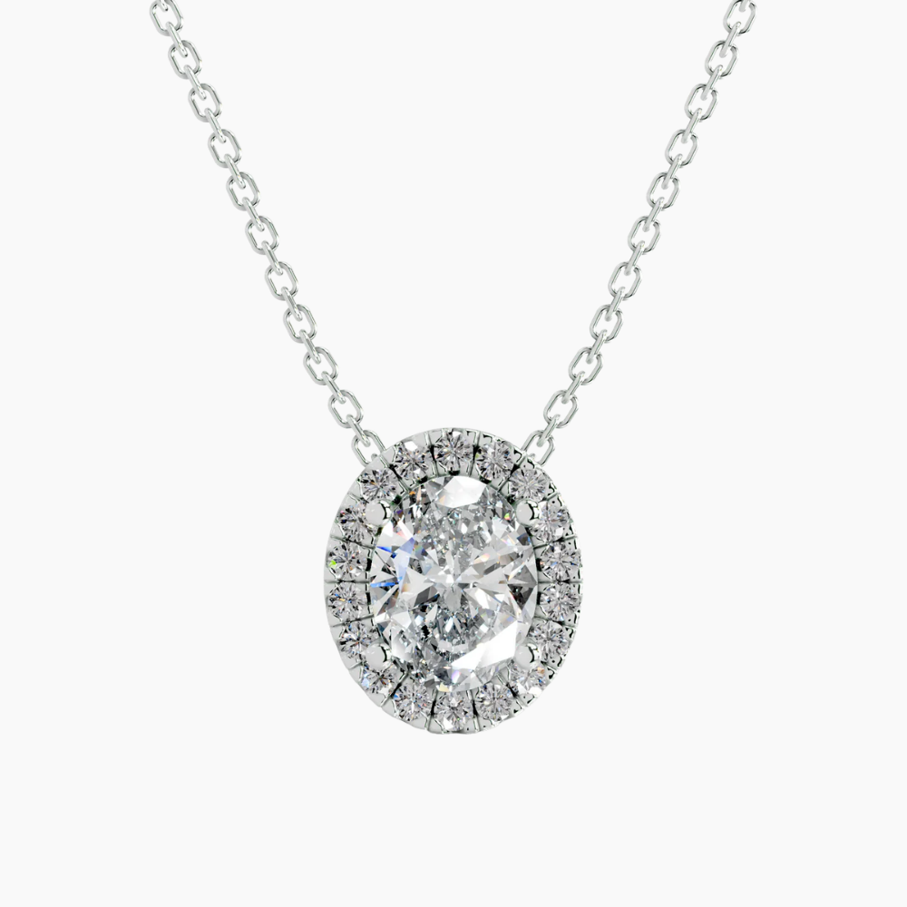 Oval Halo Floating Pendant Lab Diamond Necklace (16 in.) 18K Gold