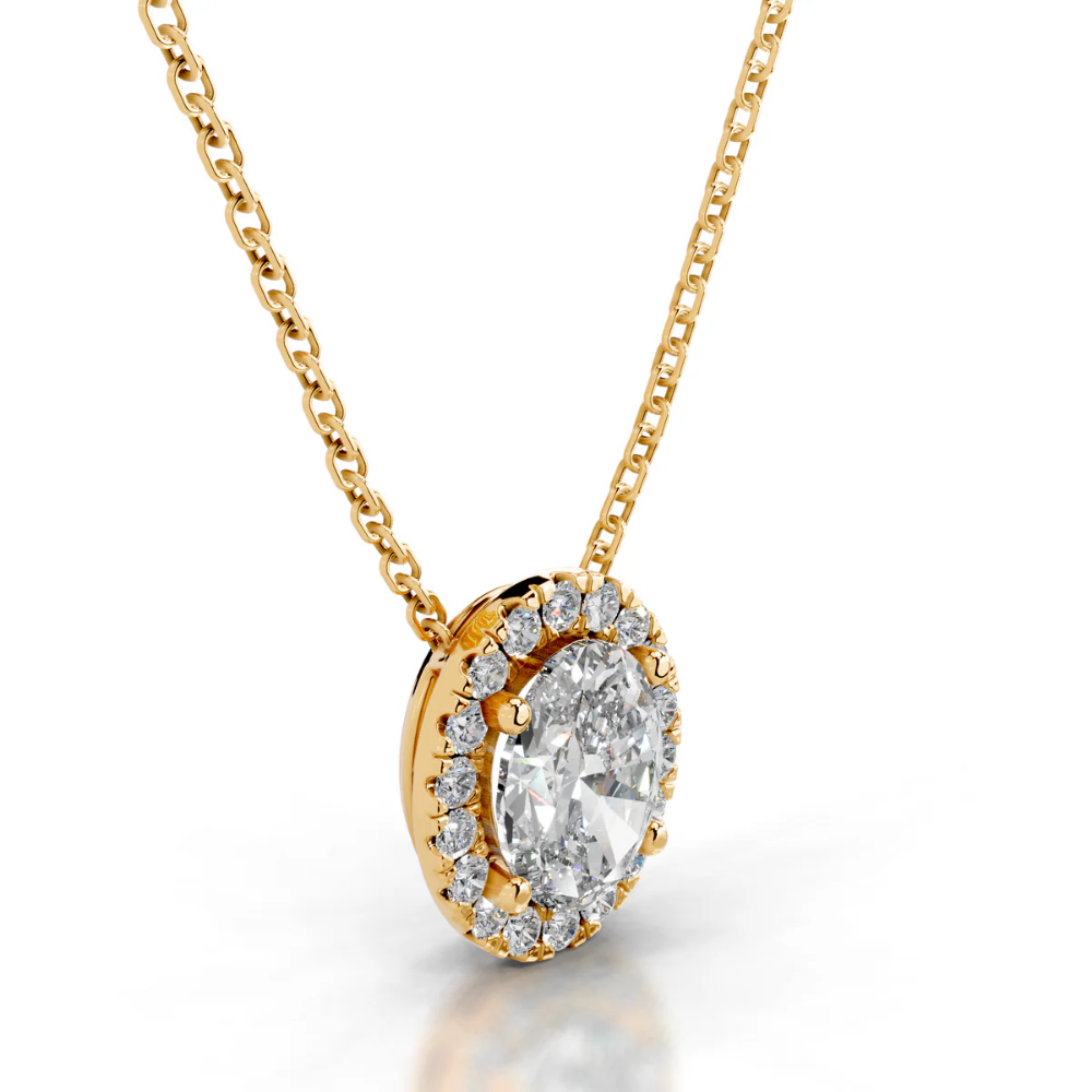 Oval Halo Floating Pendant Lab Diamond Necklace (16 in.) 18K Gold