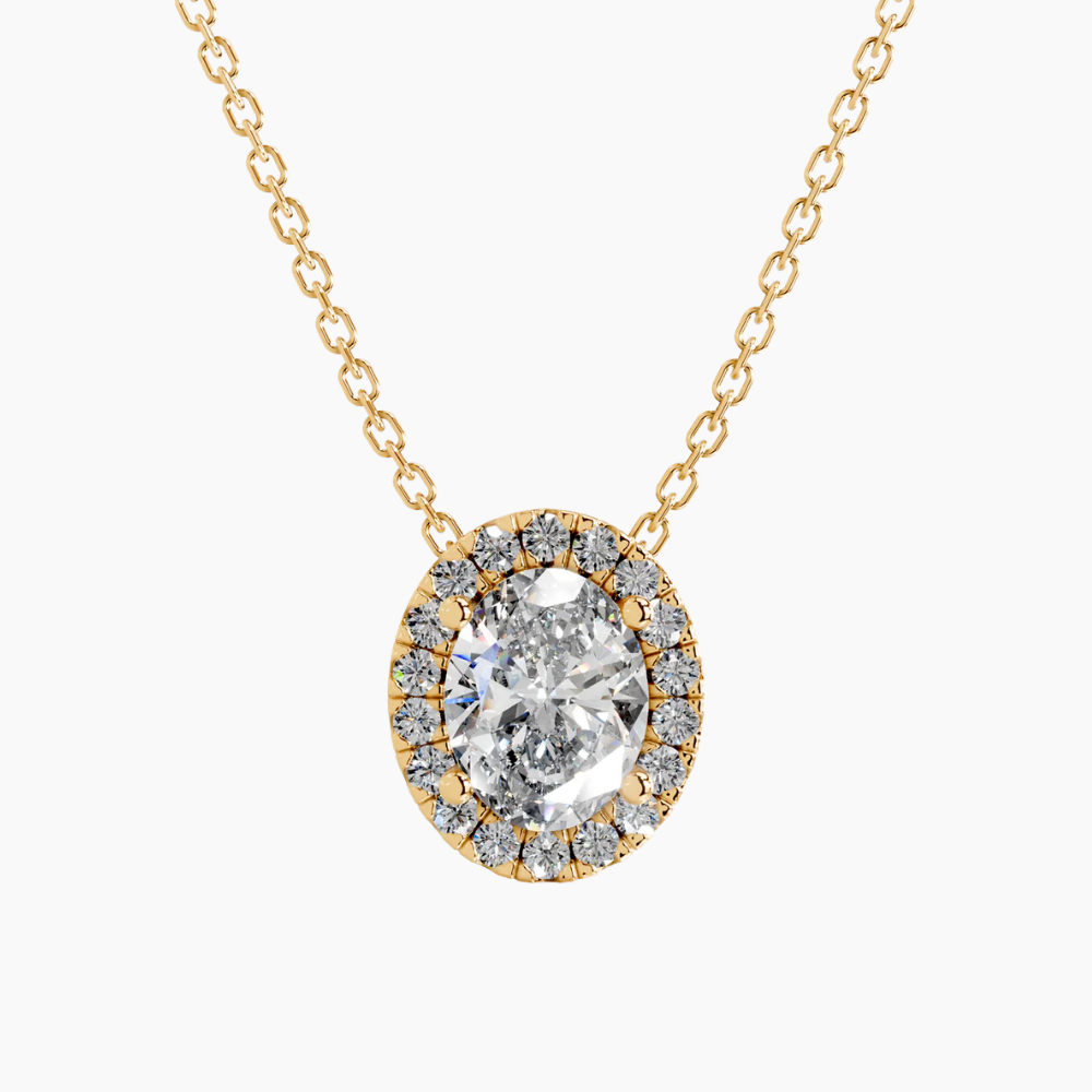 Oval Halo Floating Pendant Lab Diamond Necklace (16 in.) 18K Gold