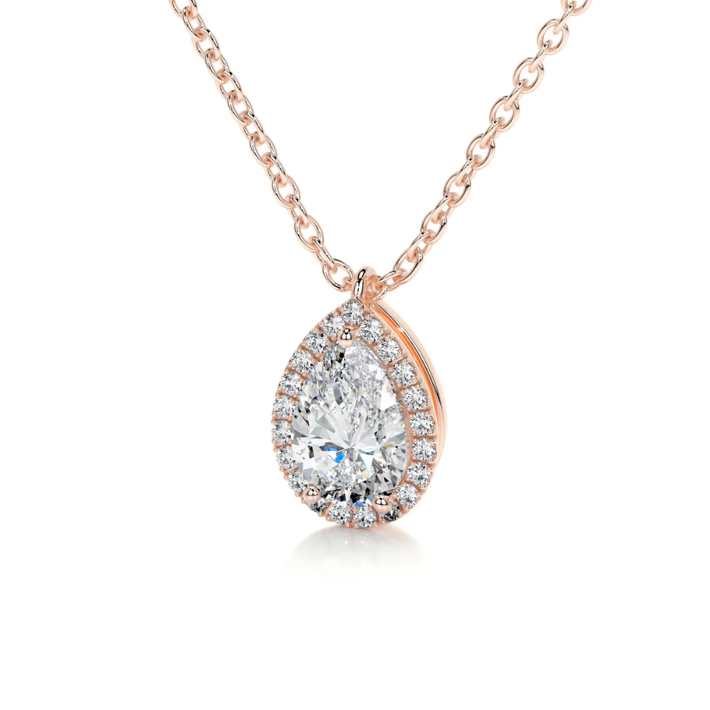 Pear Halo Floating Pendant Lab Diamond Necklace (16 in.) 18K Gold