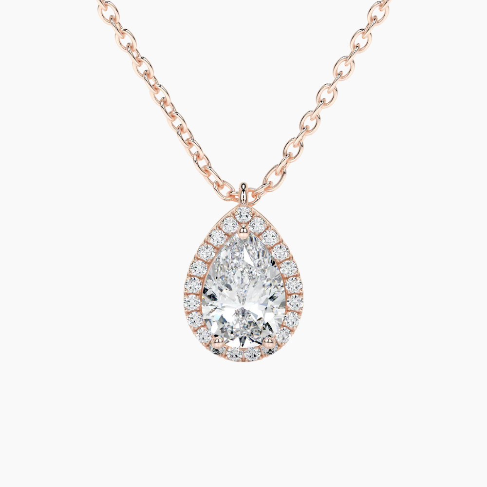 Pear Halo Floating Pendant Lab Diamond Necklace (16 in.) 18K Gold