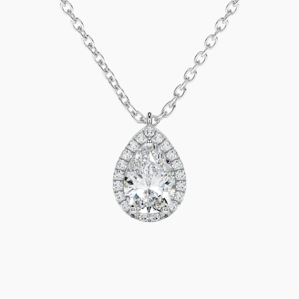 Pear Halo Floating Pendant Lab Diamond Necklace (16 in.) 18K Gold