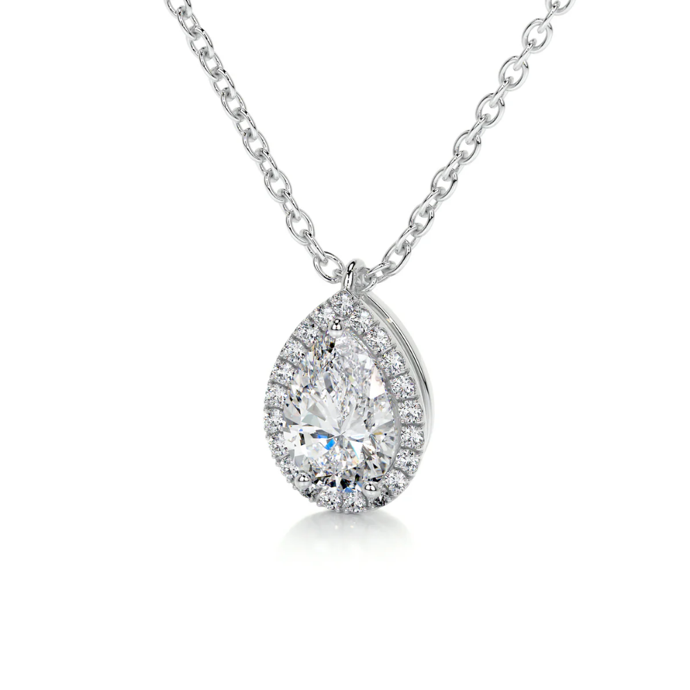 Pear Halo Floating Pendant Lab Diamond Necklace (16 in.) 18K Gold