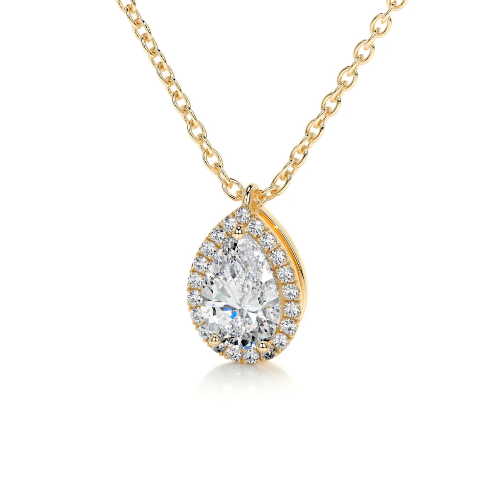 Pear Halo Floating Pendant Lab Diamond Necklace (16 in.) 18K Gold