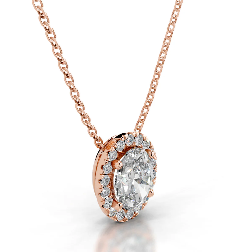 Oval Halo Floating Pendant Lab Diamond Necklace (16 in.) 18K Gold