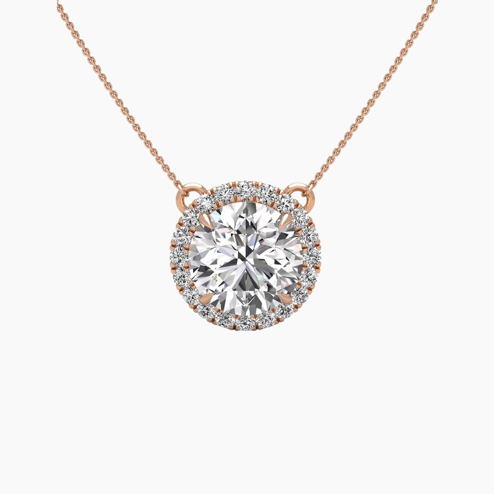 Round Halo Floating Pendant Lab Diamond Necklace (16 in.) 18K Gold