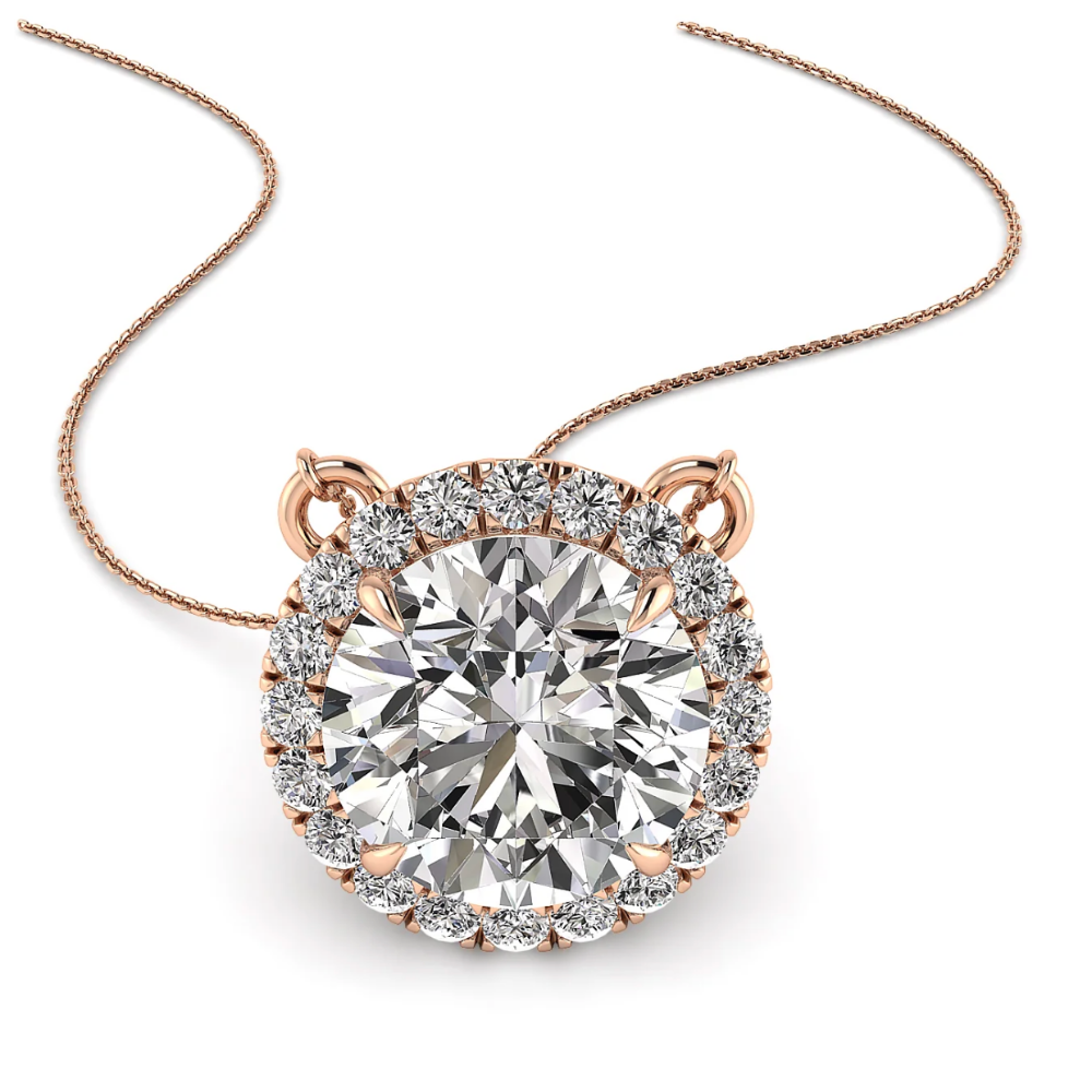 Round Halo Floating Pendant Lab Diamond Necklace (16 in.) 18K Gold