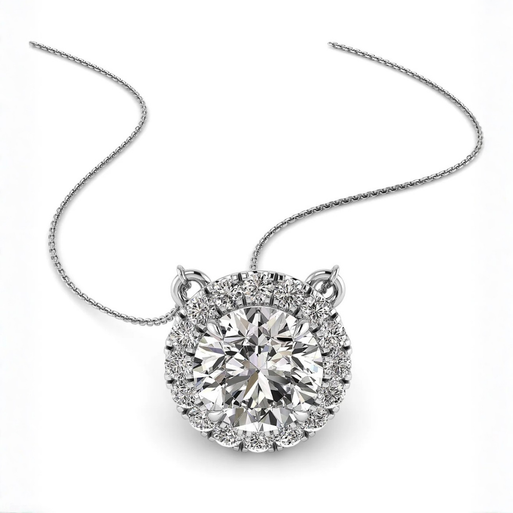 Round Halo Floating Pendant Lab Diamond Necklace (16 in.) 18K Gold