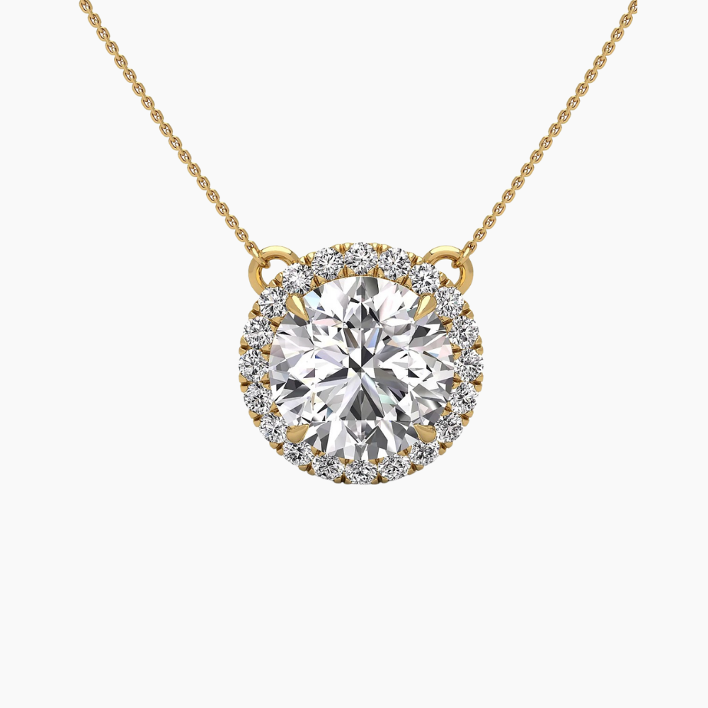 Round Halo Floating Pendant Lab Diamond Necklace (16 in.) 18K Gold