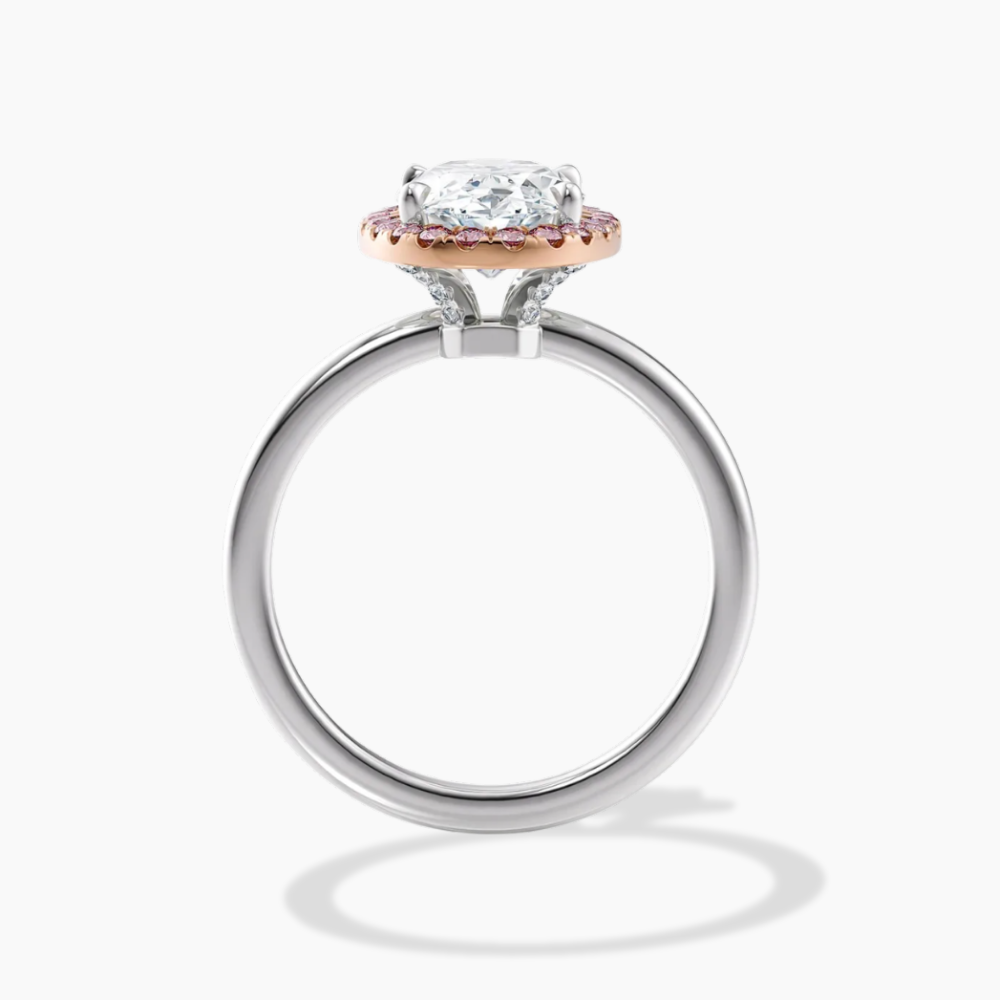 Halo Fancy Pink Oval Lab Diamond Ring in White and Rose Gold 18K