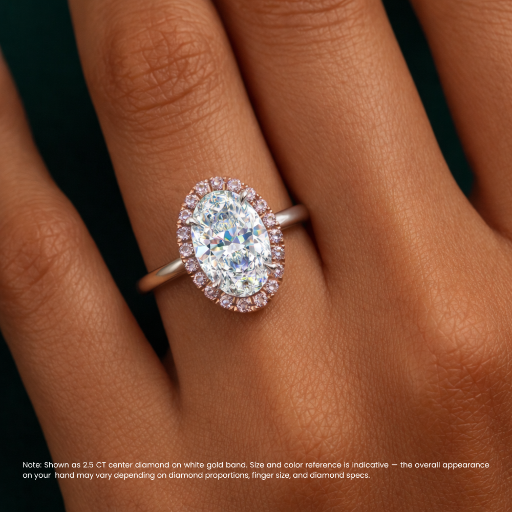 Halo Fancy Pink Oval Lab Diamond Ring in White and Rose Gold 18K