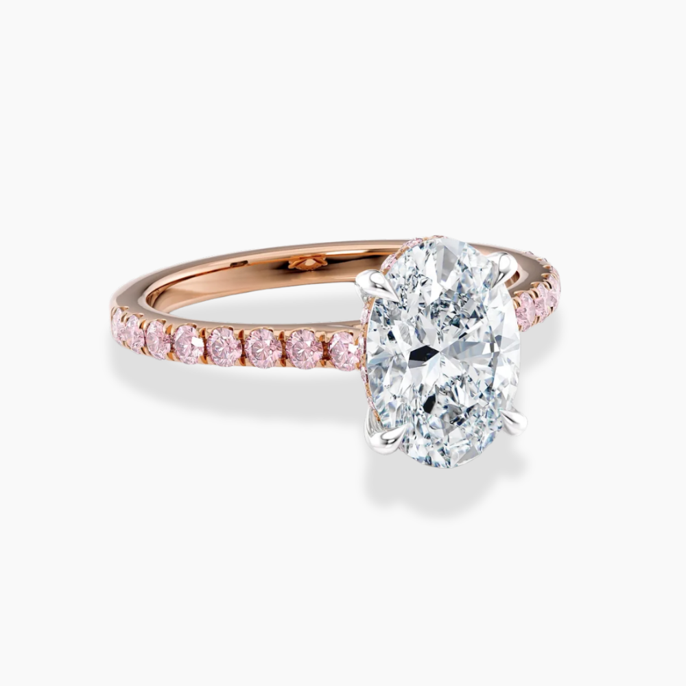 Fancy Pink Pave Oval Lab Diamond Ring in Rose Gold 18K