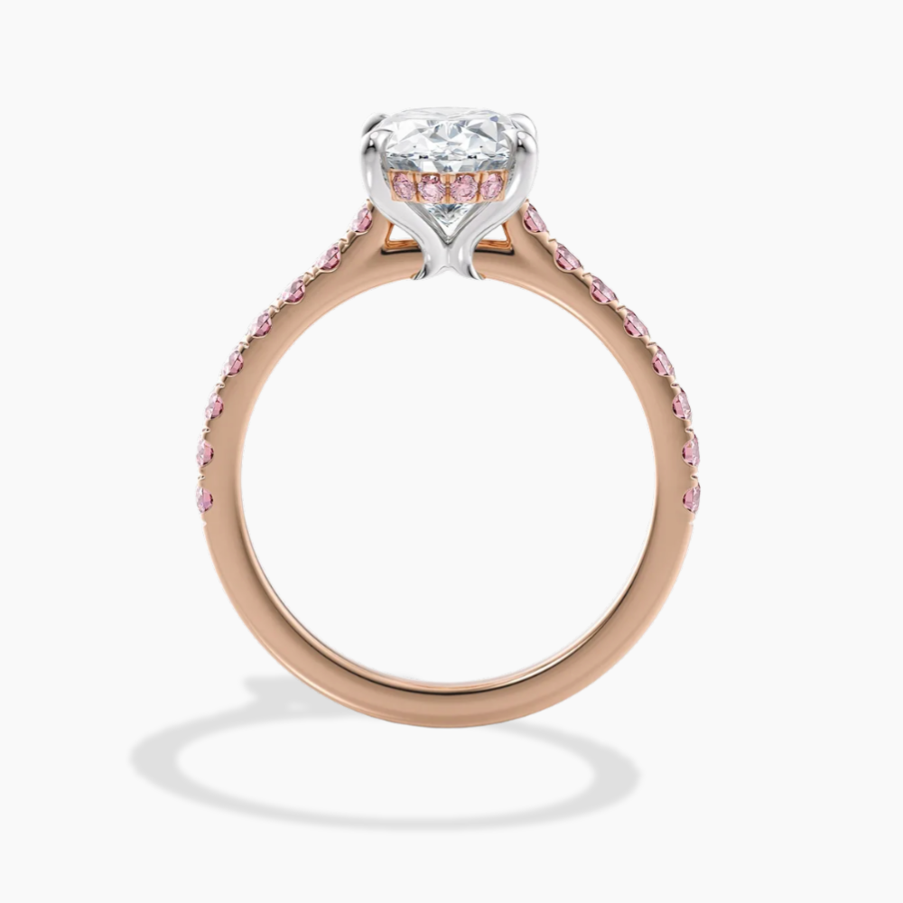 Fancy Pink Pave Oval Lab Diamond Ring in Rose Gold 18K