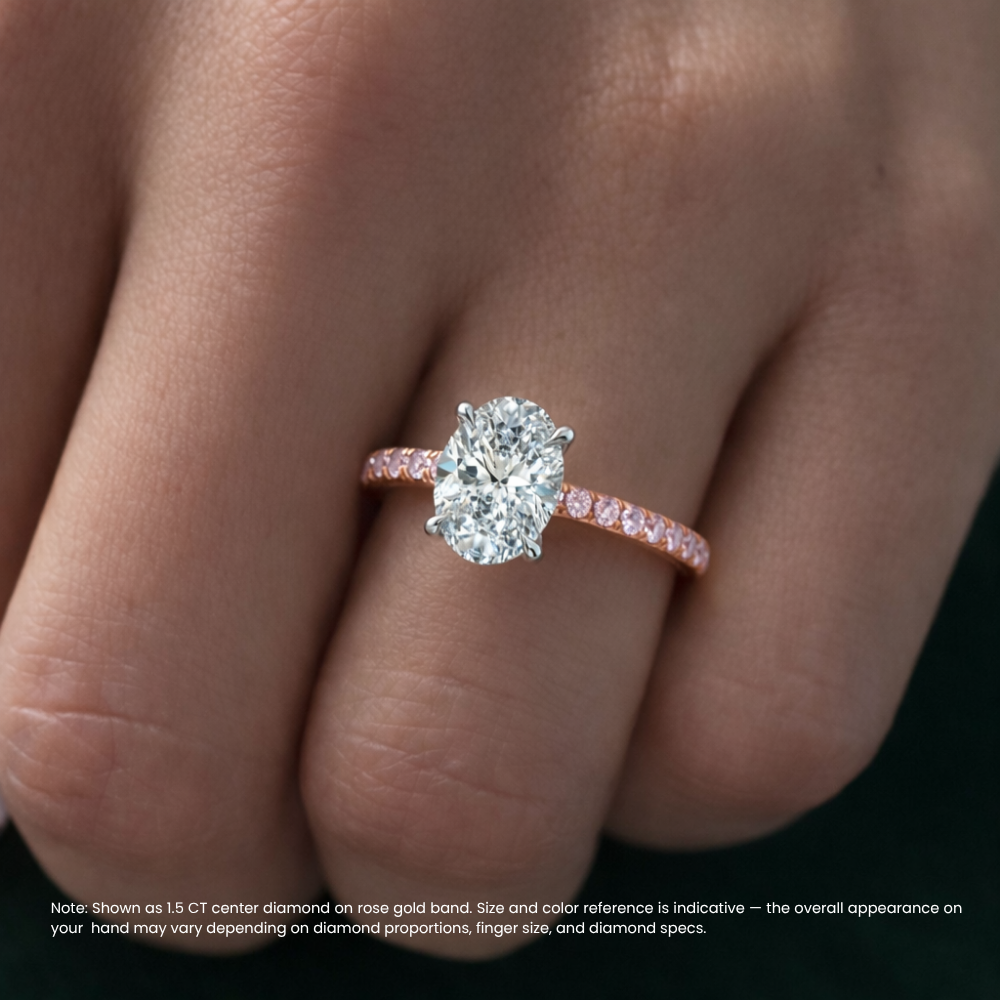 Fancy Pink Pave Oval Lab Diamond Ring in Rose Gold 18K