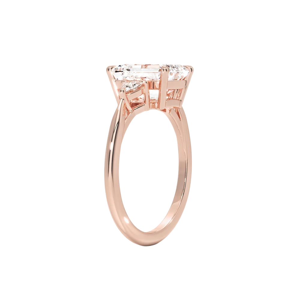 Trilogy (Trilliant Side Stones) Lab Diamond Engagement Ring in 18K Gold - Radiant Emerald