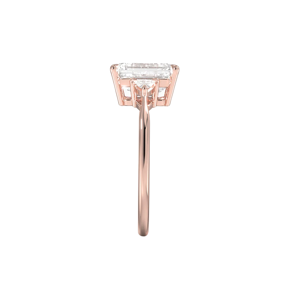 Trilogy (Trilliant Side Stones) Lab Diamond Engagement Ring in 18K Gold - Radiant Emerald