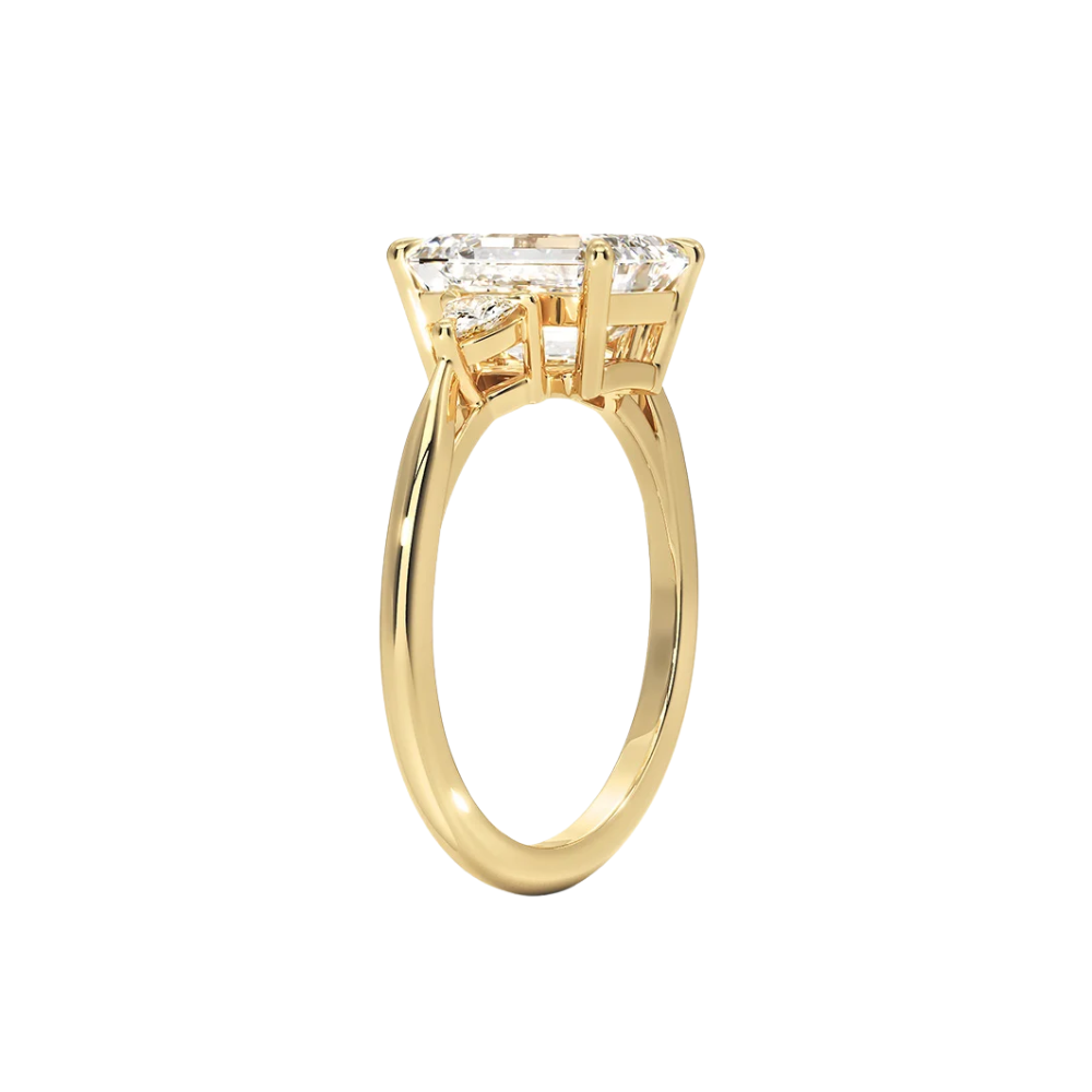 Trilogy (Trilliant Side Stones) Lab Diamond Engagement Ring in 18K Gold - Radiant Emerald