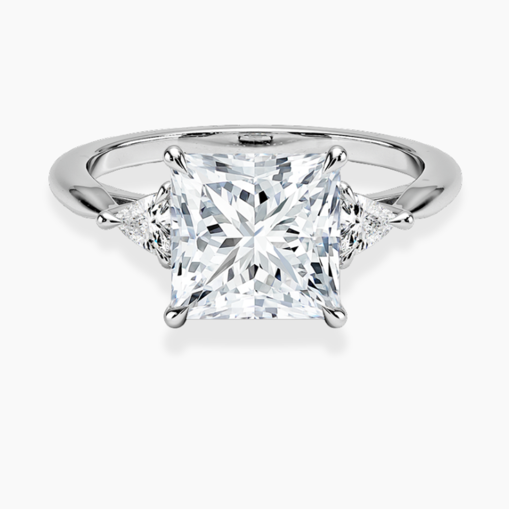 Trilogy (Trilliant Side Stones) Lab Diamond Engagement Ring in 18K Gold - Princess