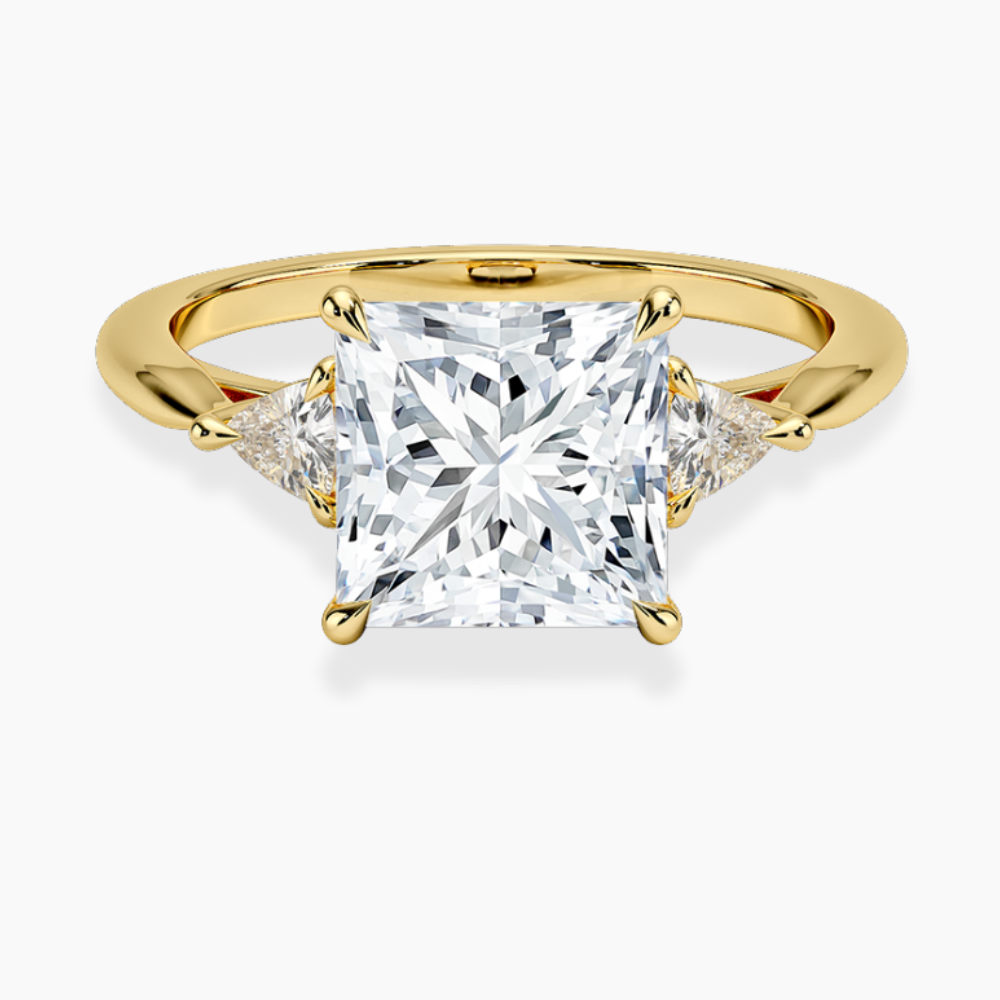 Trilogy (Trilliant Side Stones) Lab Diamond Engagement Ring in 18K Gold - Princess
