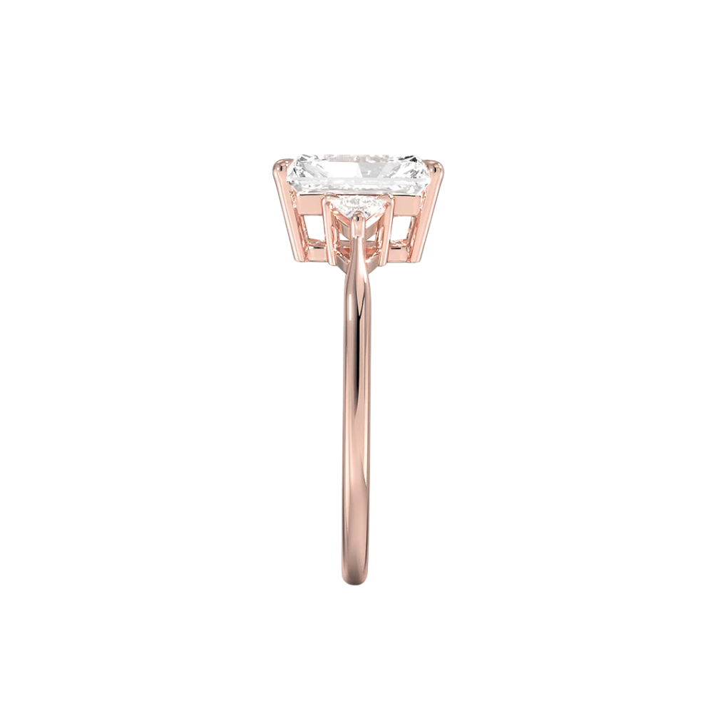 Trilogy (Trilliant Side Stones) Lab Diamond Engagement Ring in 18K Gold - Radiant
