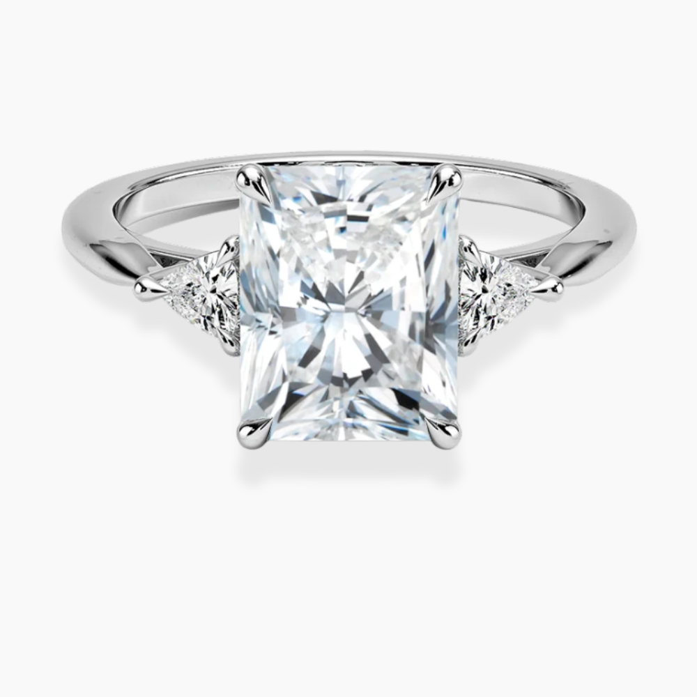 Trilogy (Trilliant Side Stones) Lab Diamond Engagement Ring in 18K Gold - Radiant