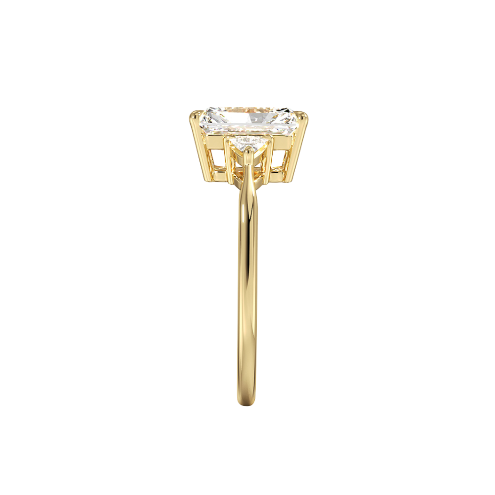 Trilogy (Trilliant Side Stones) Lab Diamond Engagement Ring in 18K Gold - Radiant